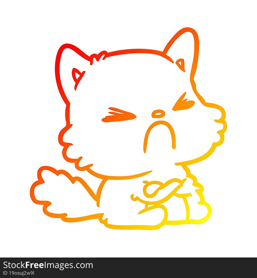 warm gradient line drawing of a cute cartoon angry cat