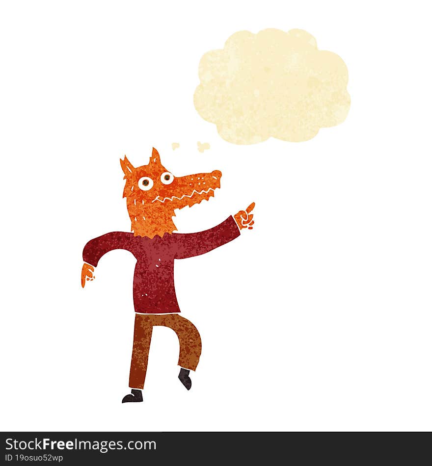 cartoon fox man with thought bubble