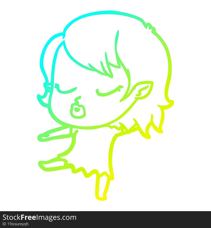 cold gradient line drawing cute cartoon vampire girl