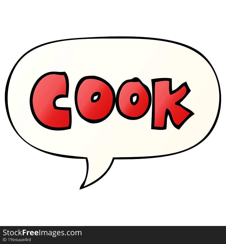 cartoon word cook and speech bubble in smooth gradient style