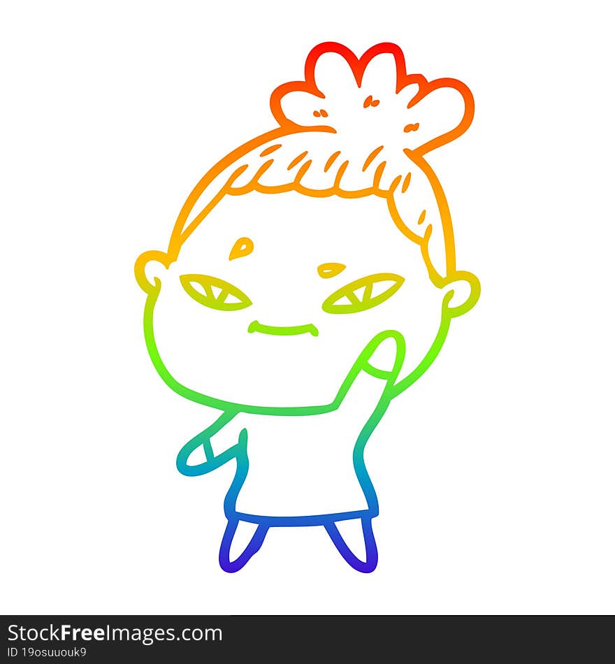 rainbow gradient line drawing of a cartoon woman