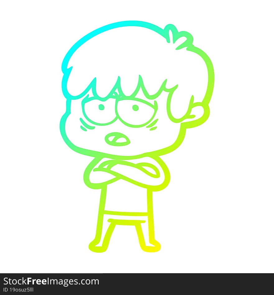 cold gradient line drawing cartoon exhausted boy