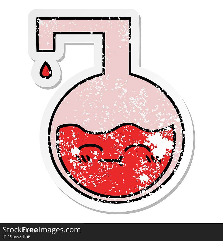 distressed sticker of a cute cartoon science experiment