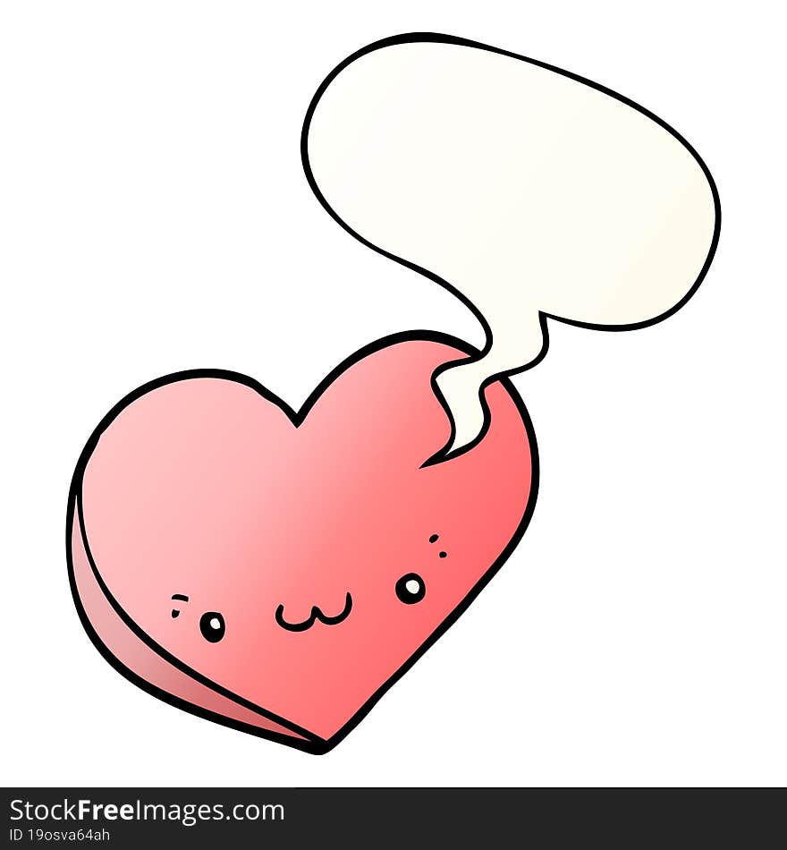 cartoon love heart and face and speech bubble in smooth gradient style