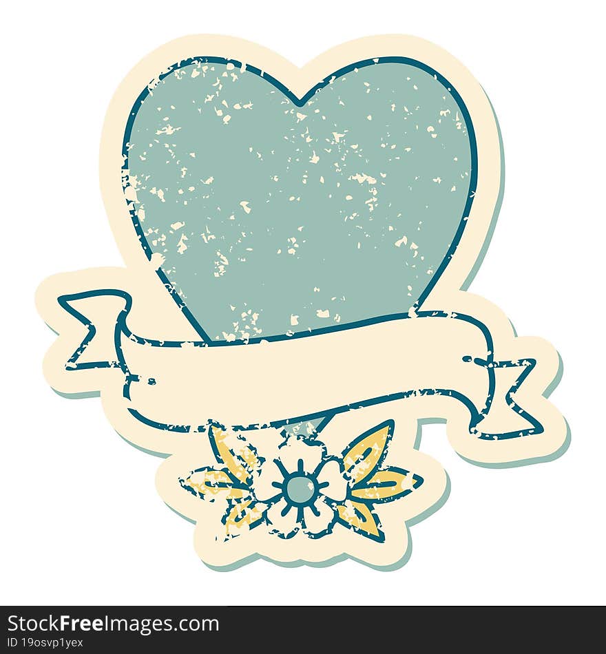 distressed sticker tattoo style icon of a heart and banner