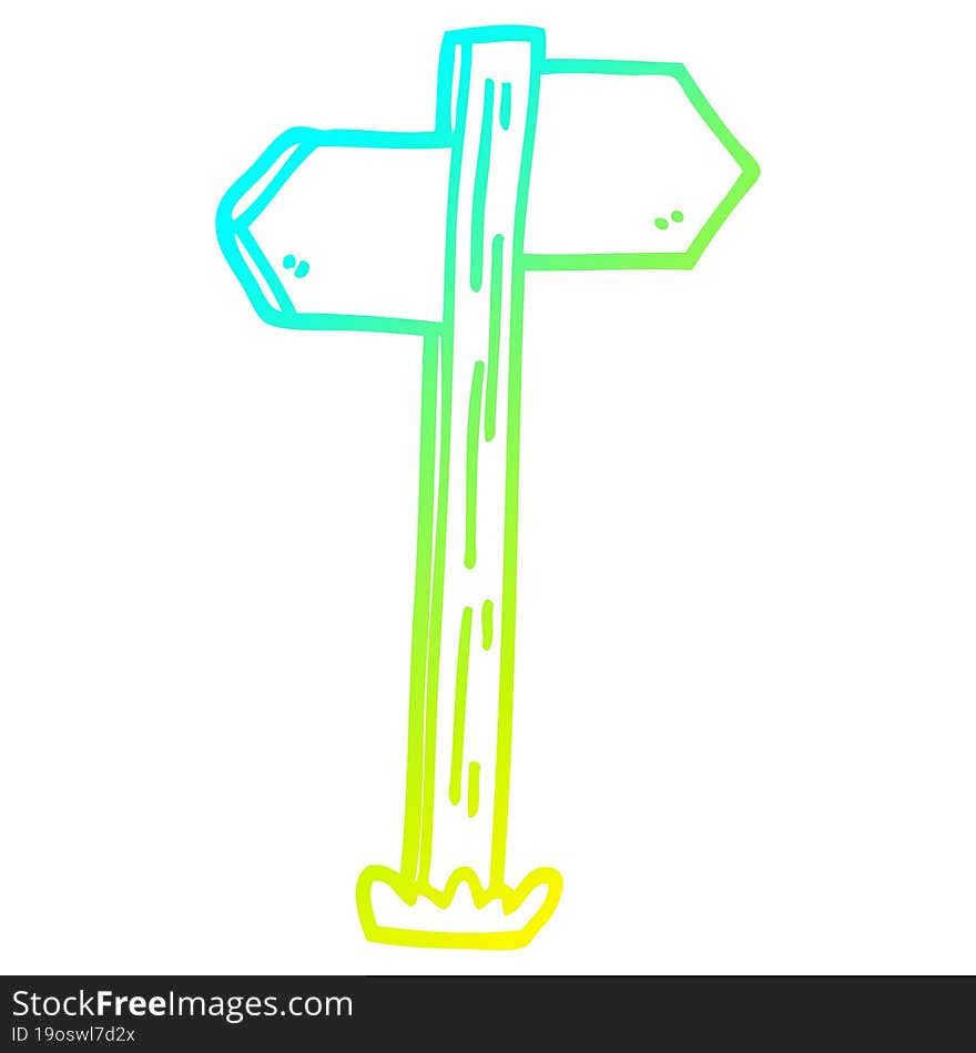 cold gradient line drawing of a cartoon painted direction sign posts