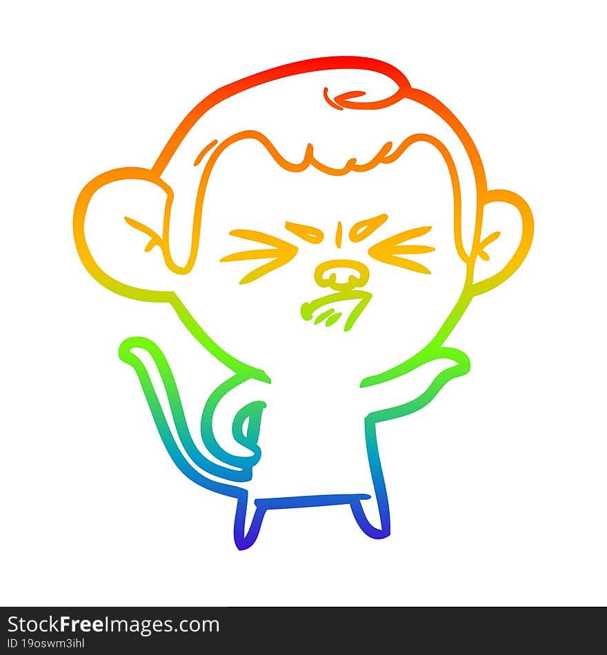 rainbow gradient line drawing cartoon angry monkey