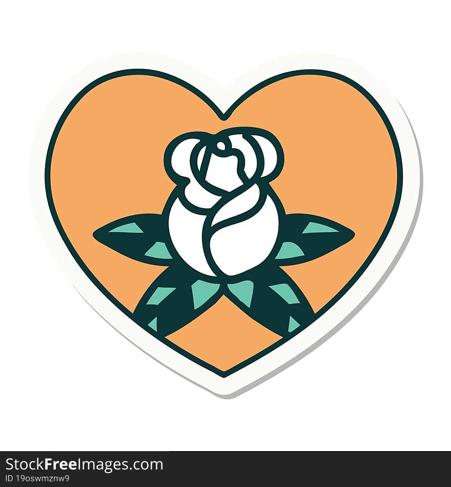 sticker of tattoo in traditional style of a heart and flowers. sticker of tattoo in traditional style of a heart and flowers