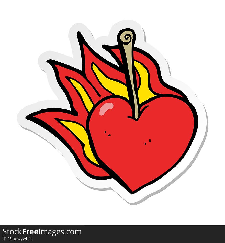 sticker of a cartoon flaming heart cherry