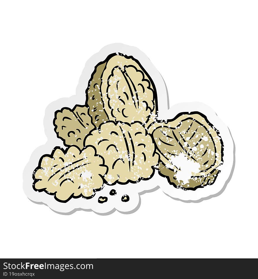 distressed sticker of a cartoon walnuts