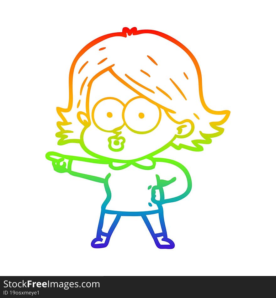 rainbow gradient line drawing of a cartoon girl pouting