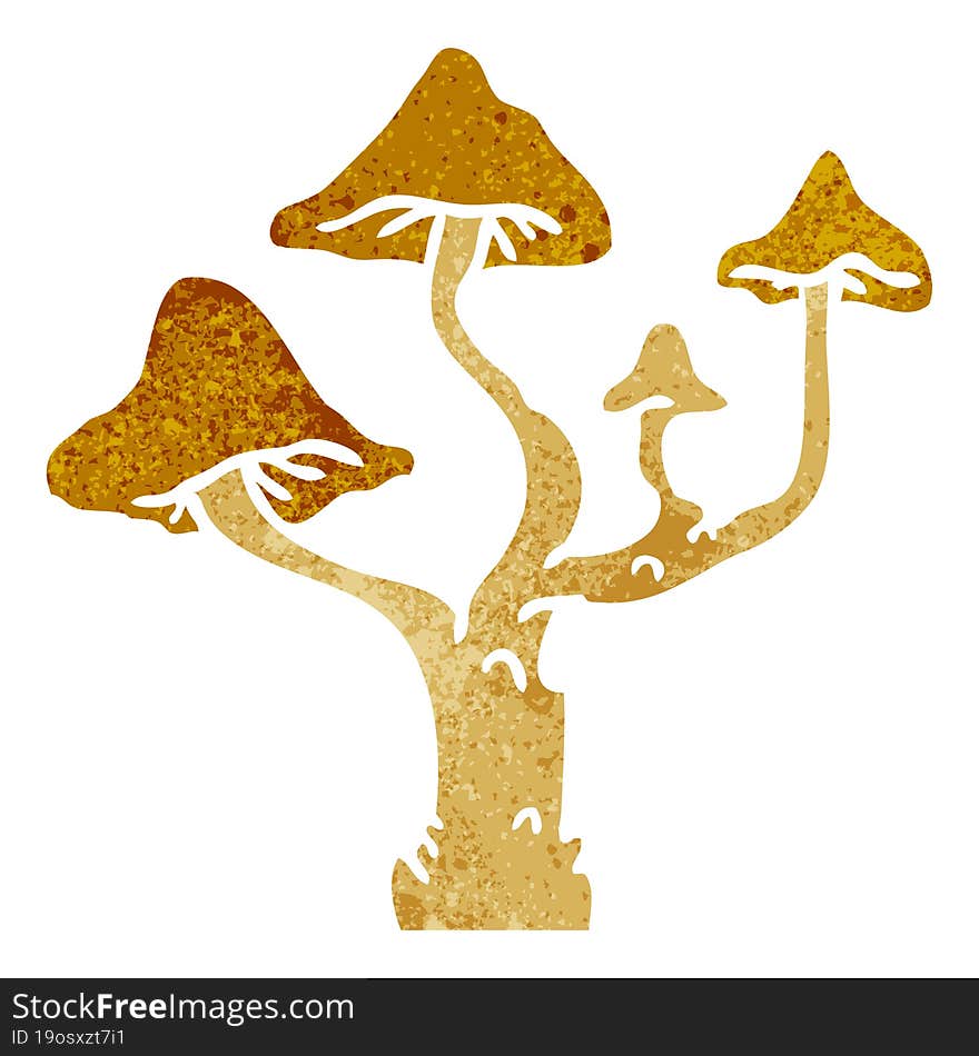 Retro Cartoon Doodle Of Growing Mushrooms