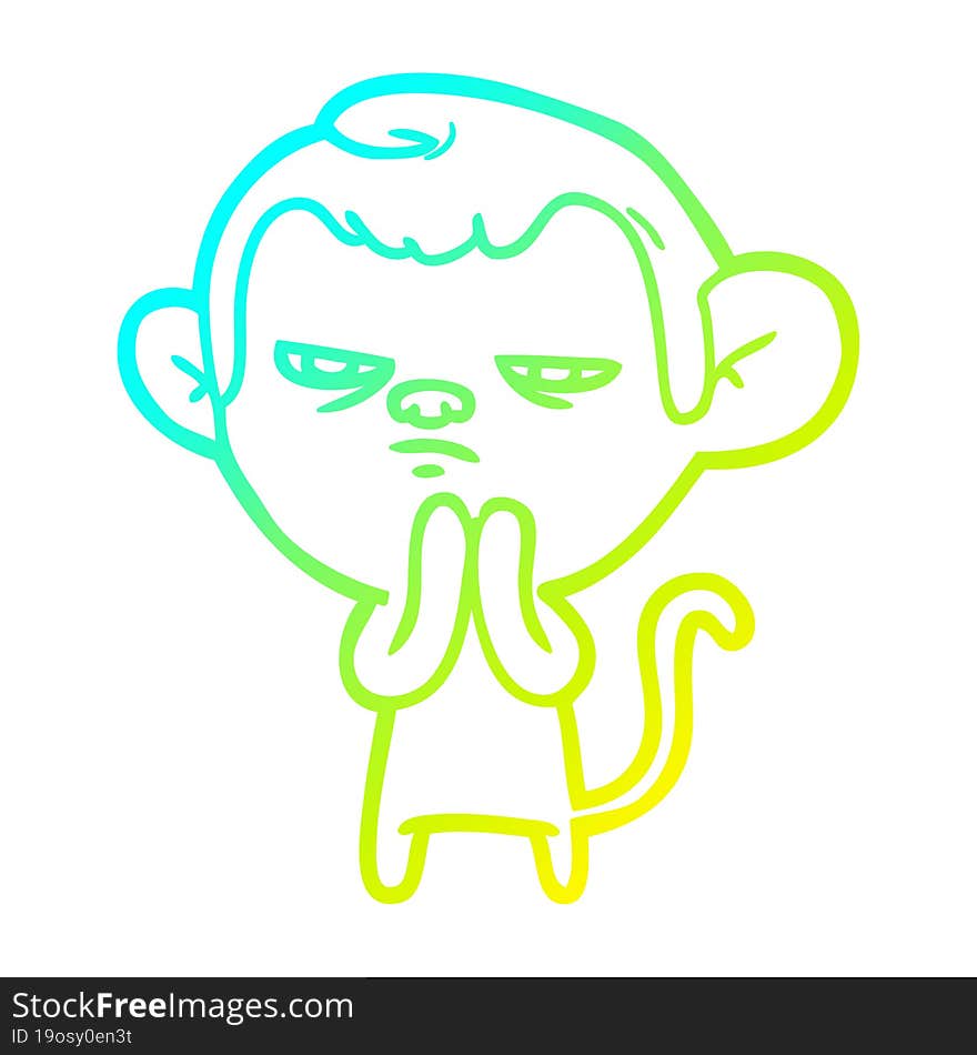 cold gradient line drawing of a cartoon monkey