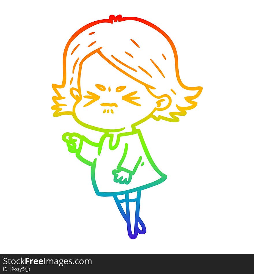 rainbow gradient line drawing cartoon angry woman