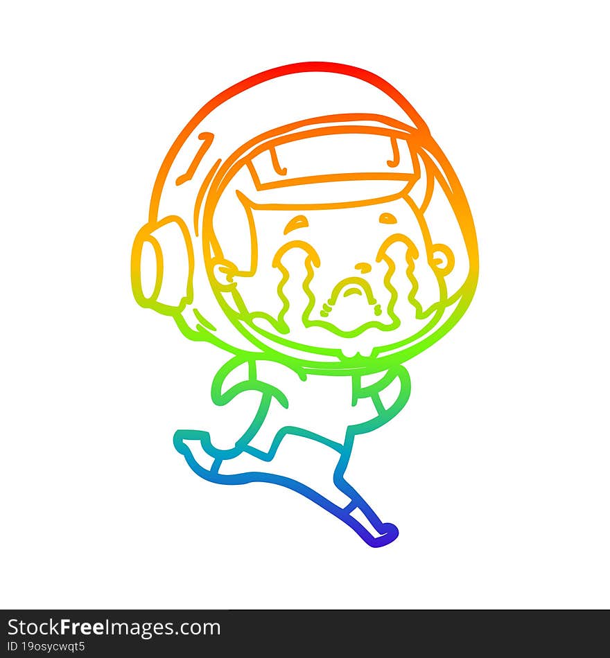 rainbow gradient line drawing cartoon crying astronaut