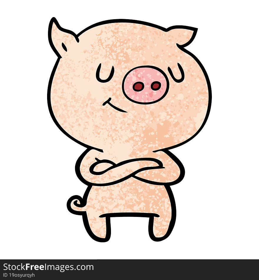 happy cartoon pig with crossed arms. happy cartoon pig with crossed arms