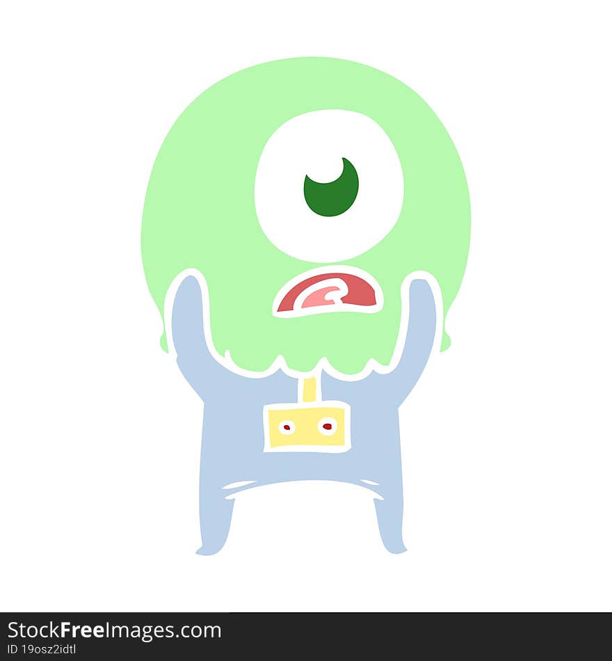 flat color style cartoon cyclops alien spaceman