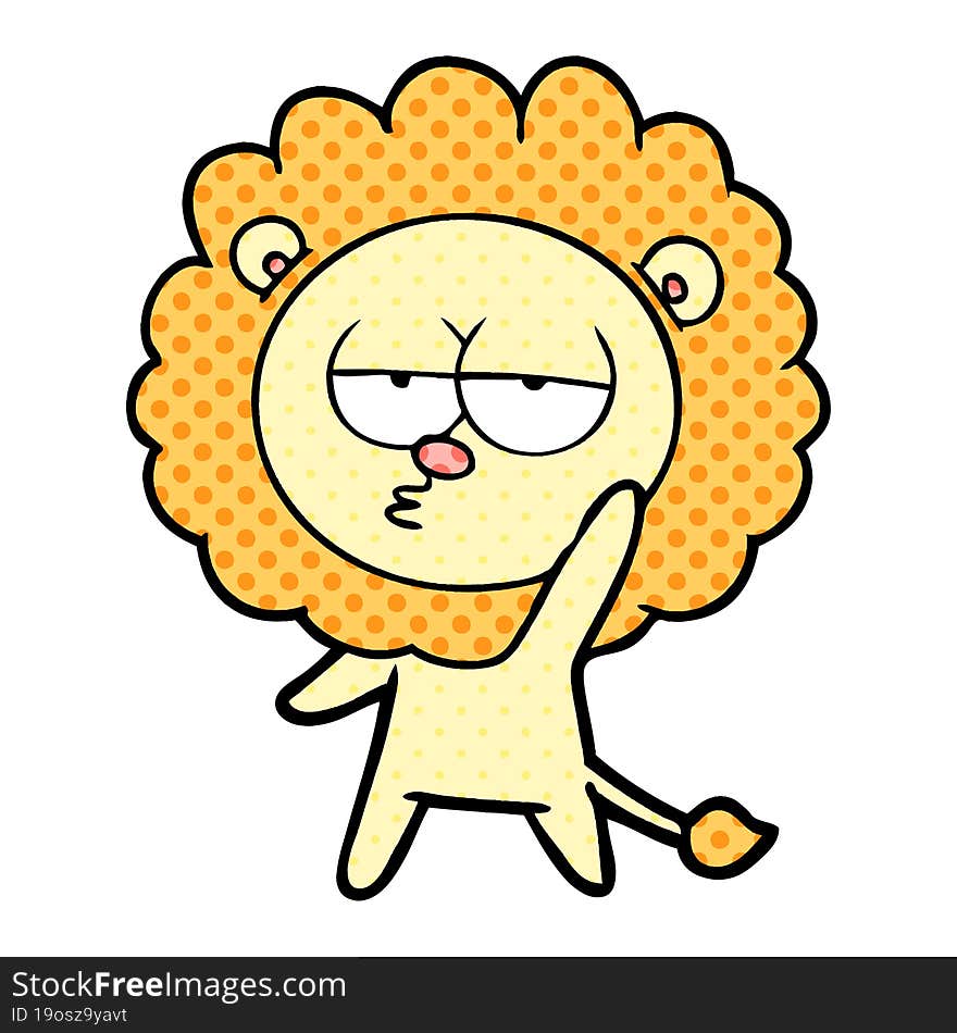 cartoon bored lion waving. cartoon bored lion waving