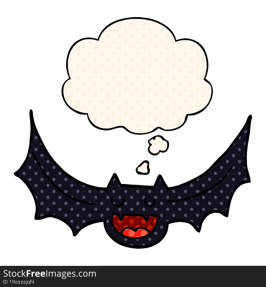 cartoon bat and thought bubble in comic book style