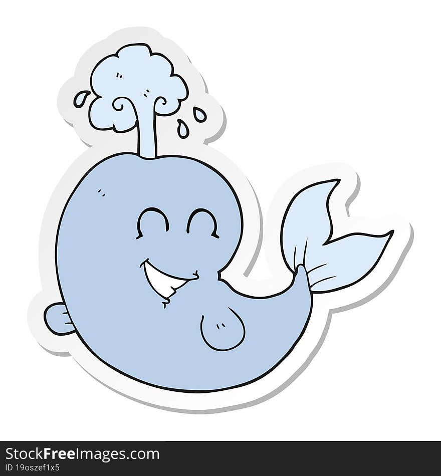 Sticker Of A Cartoon Whale Spouting Water