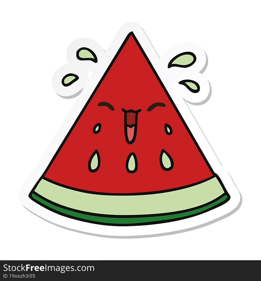 sticker of a quirky hand drawn cartoon watermelon