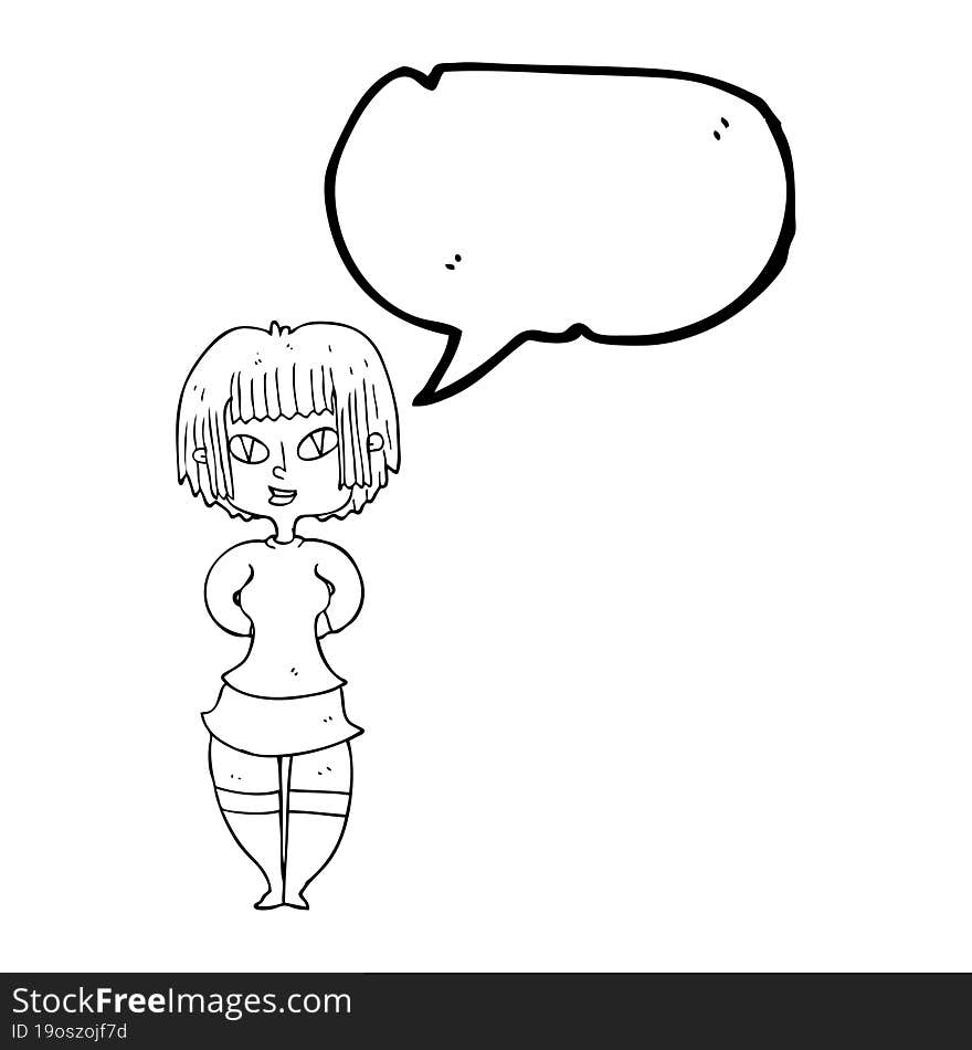 freehand drawn speech bubble cartoon happy woman