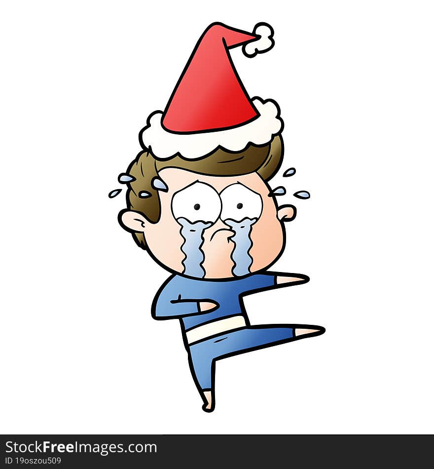 gradient cartoon of a crying dancer wearing santa hat