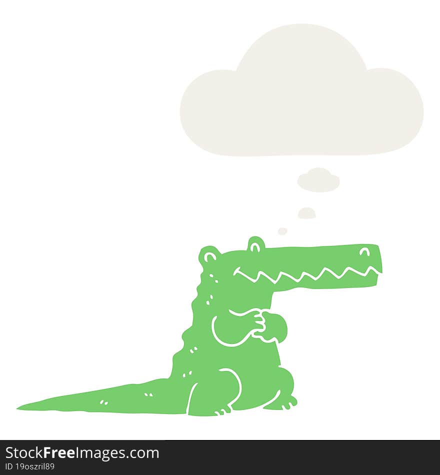 Cartoon Crocodile And Thought Bubble In Retro Style