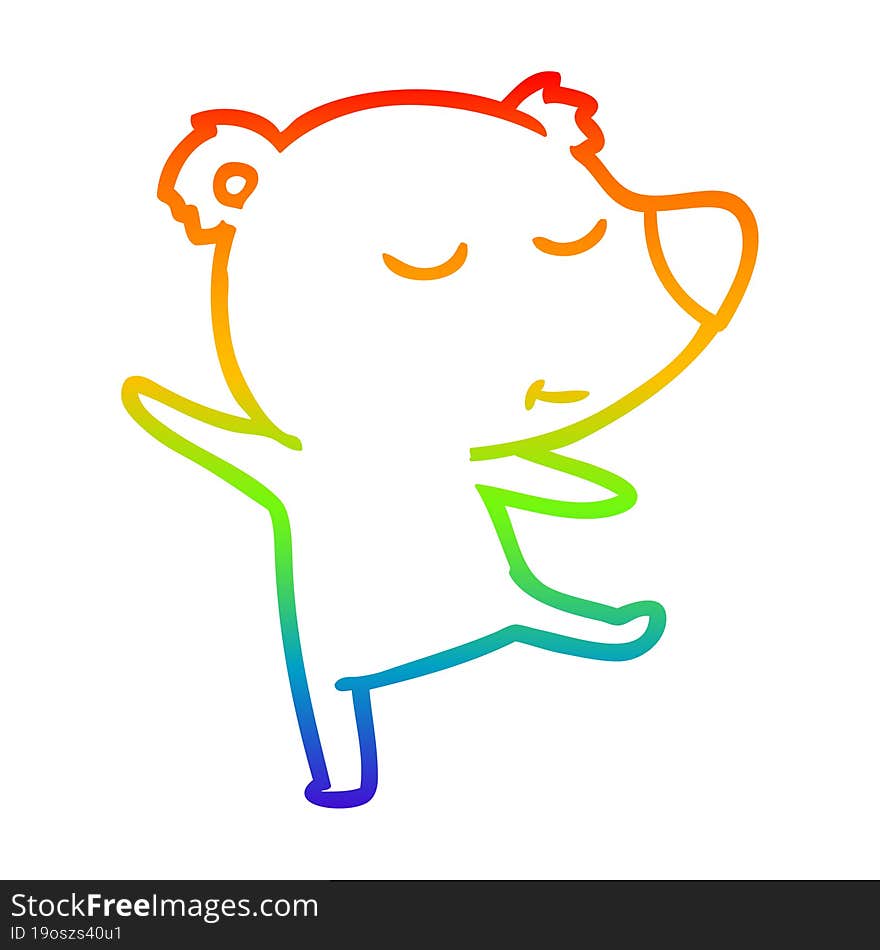 rainbow gradient line drawing happy cartoon bear dancing