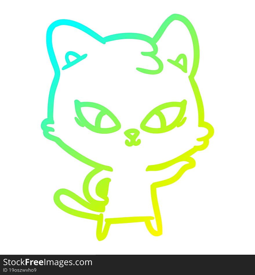 cold gradient line drawing cute cartoon cat