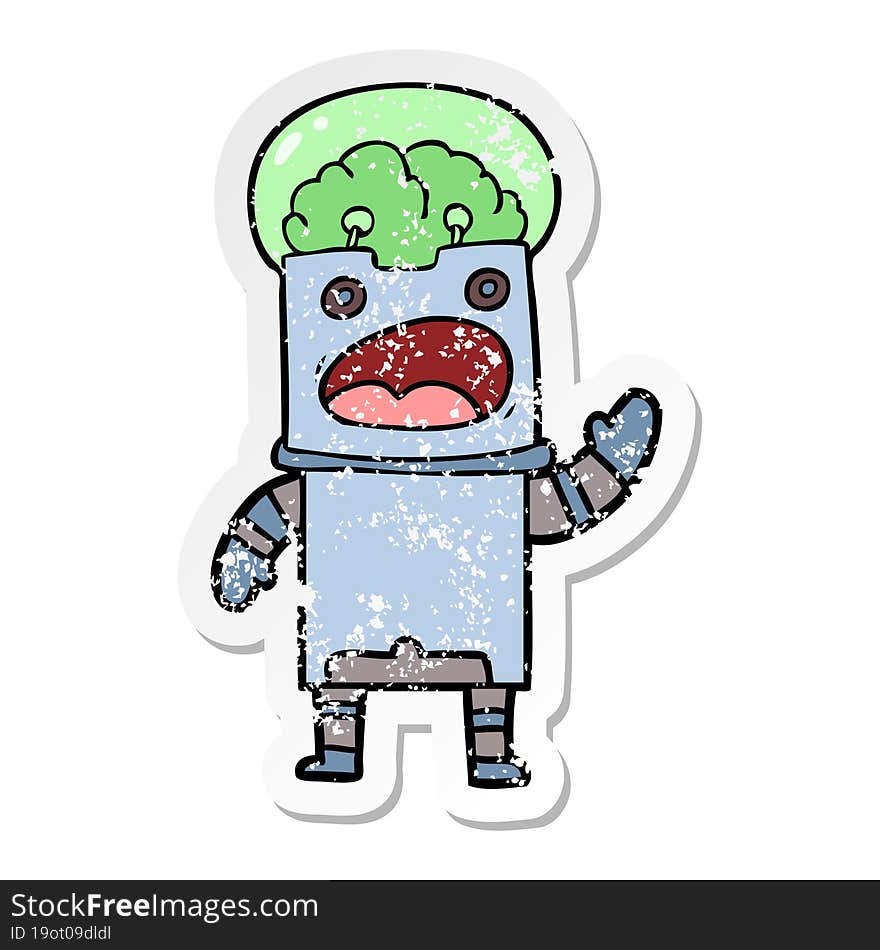 distressed sticker of a cartoon robot