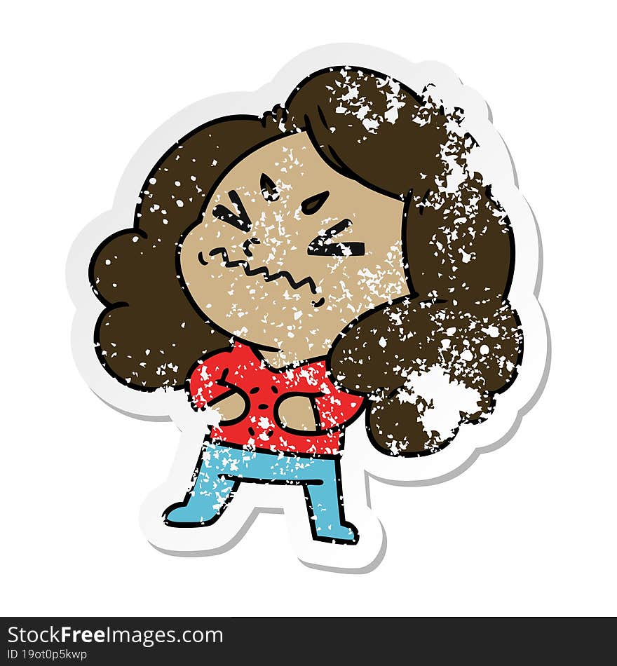 Distressed Sticker Cartoon Of Cute Kawaii Girl