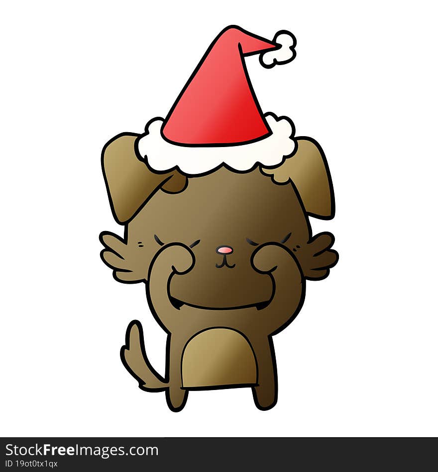 cute gradient cartoon of a dog wearing santa hat