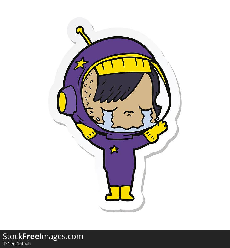 sticker of a cartoon crying astronaut girl