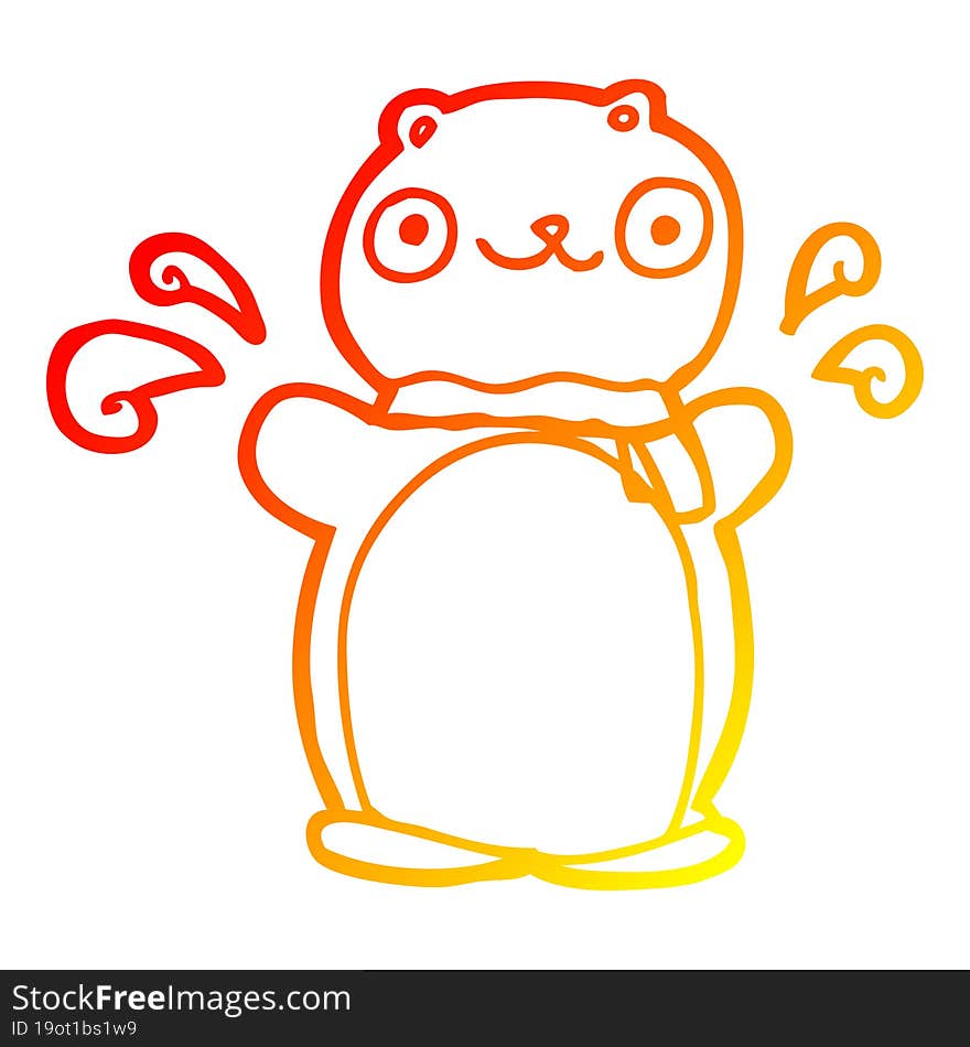 warm gradient line drawing of a cartoon happy teddy bear