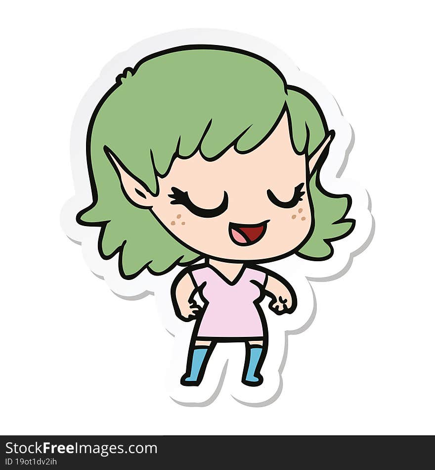 sticker of a happy cartoon elf girl