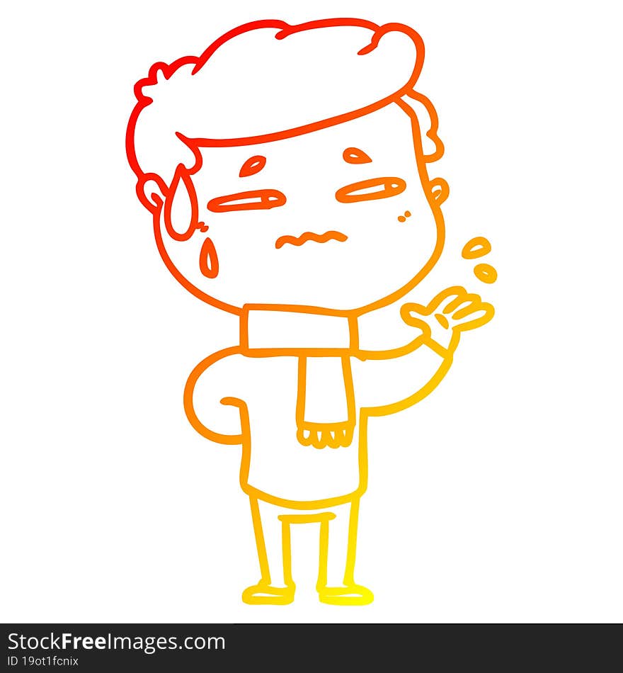 warm gradient line drawing cartoon anxious man