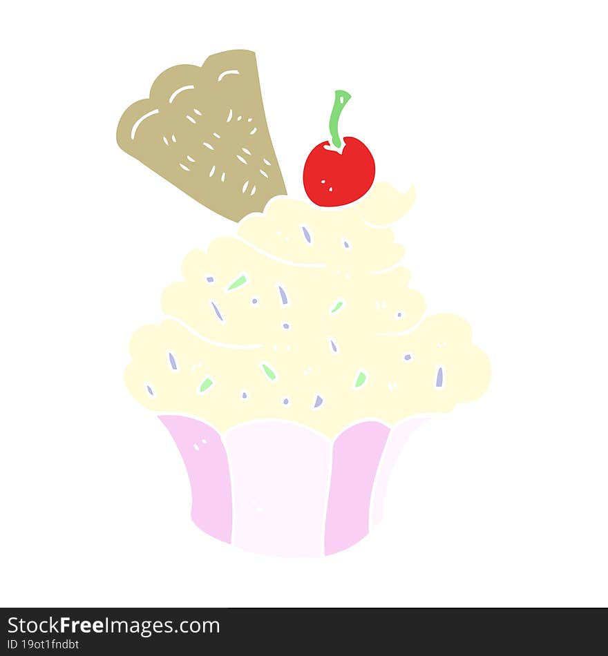 Flat Color Illustration Of A Cartoon Cupcake