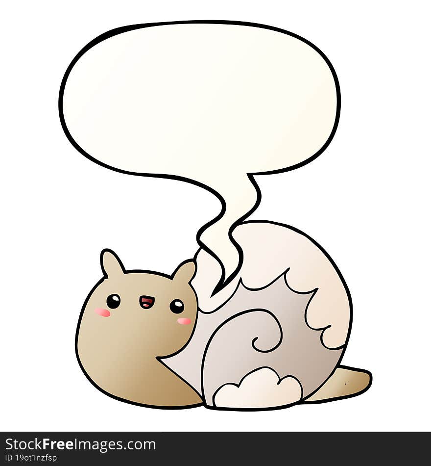 cute cartoon snail and speech bubble in smooth gradient style