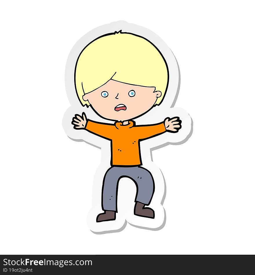 sticker of a cartoon boy panicking