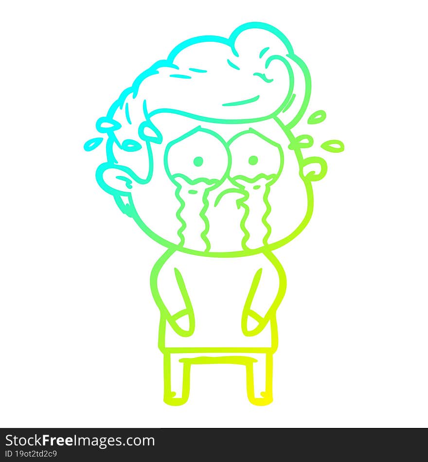 cold gradient line drawing of a cartoon crying man