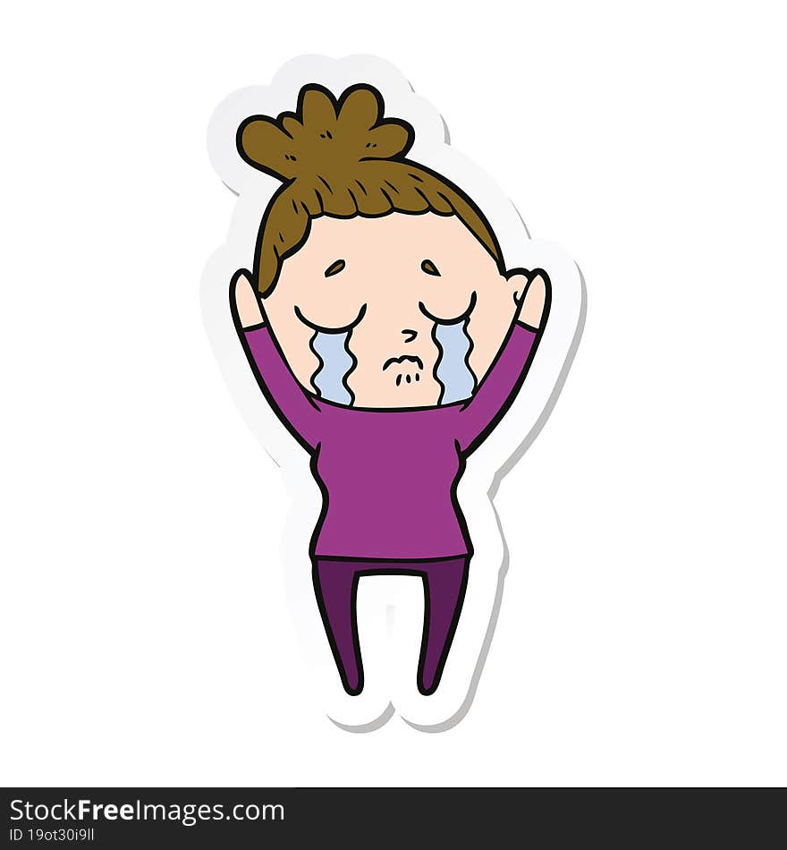 sticker of a cartoon crying woman