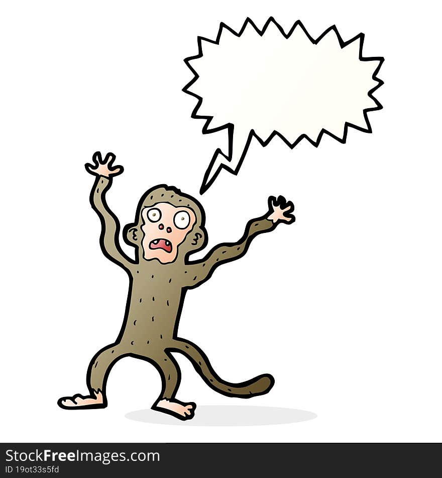 cartoon frightened monkey with speech bubble