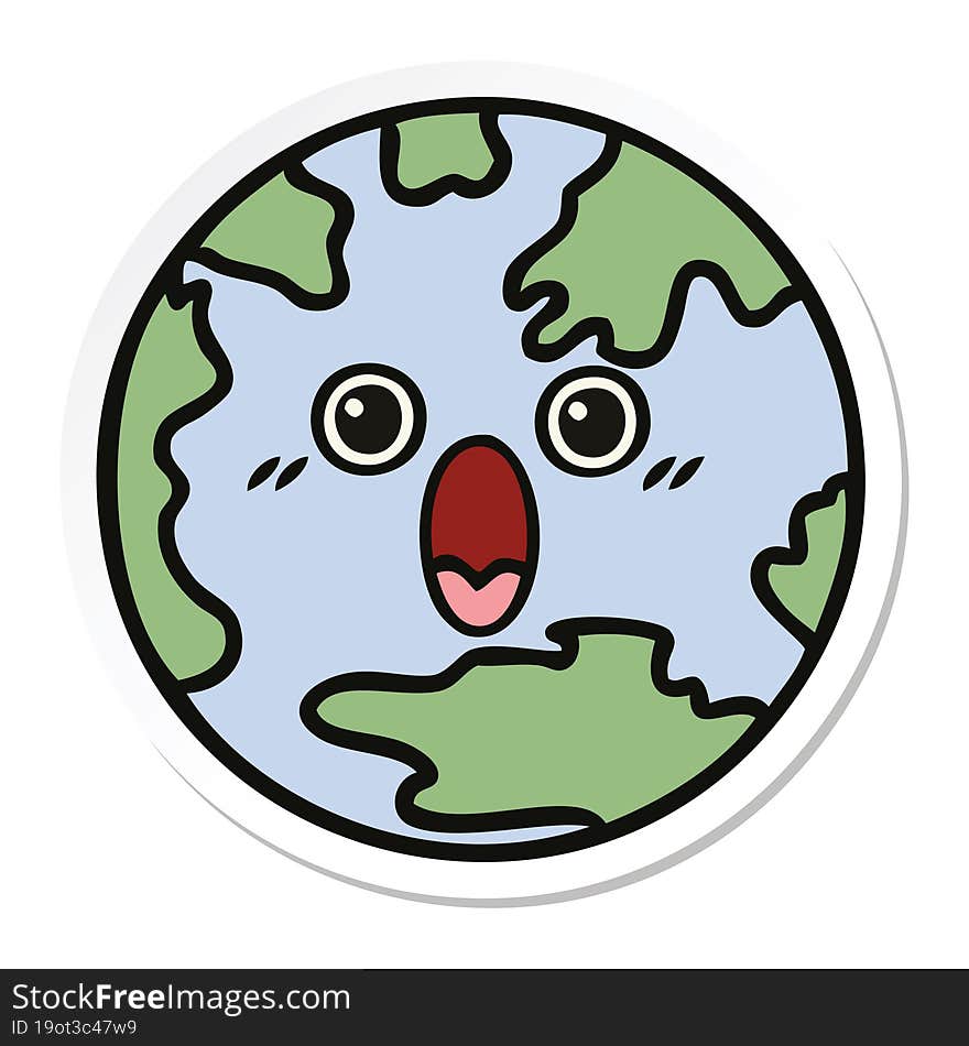 sticker of a cute cartoon planet earth