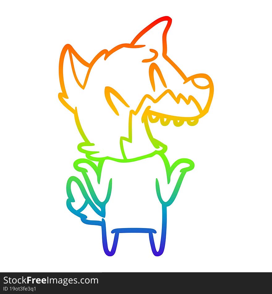 rainbow gradient line drawing of a laughing fox cartoon