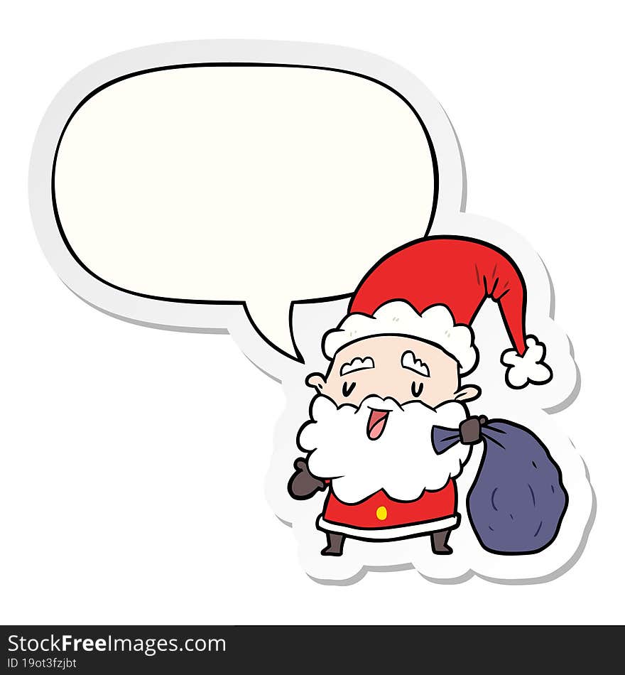 cartoon santa claus carrying sack of presents and speech bubble sticker