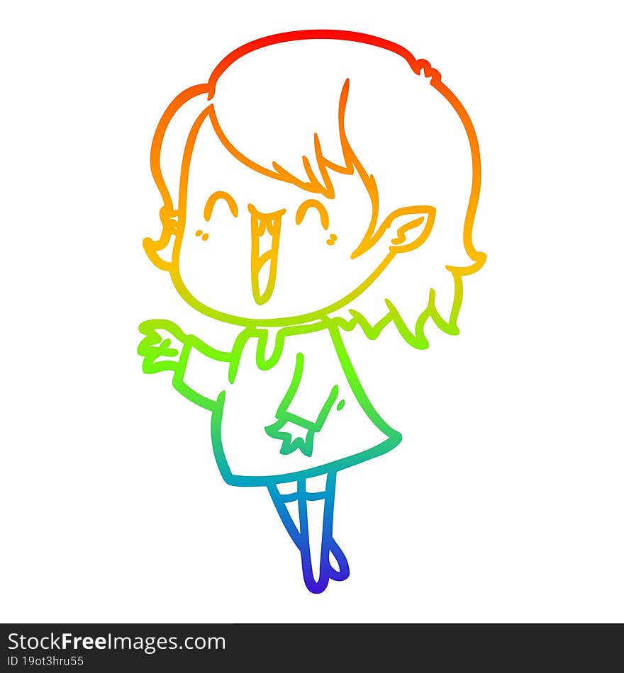 rainbow gradient line drawing cute cartoon happy vampire girl