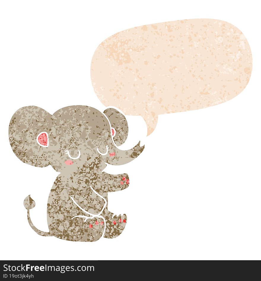 cartoon elephant and speech bubble in retro textured style