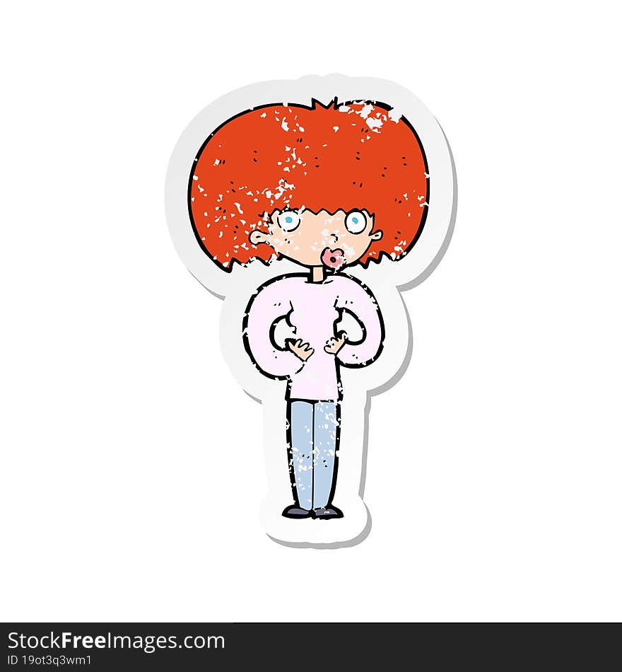 retro distressed sticker of a cartoon surprised woman