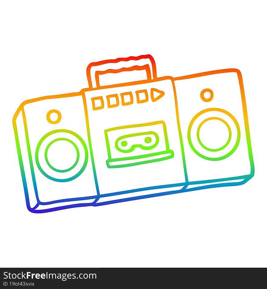 rainbow gradient line drawing of a cartoon retro cassette tape player